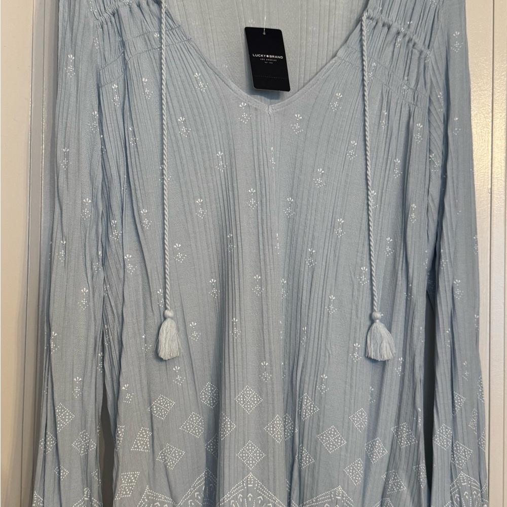 Lucky Brand Blue Long Sleeve Embellished Blouse
